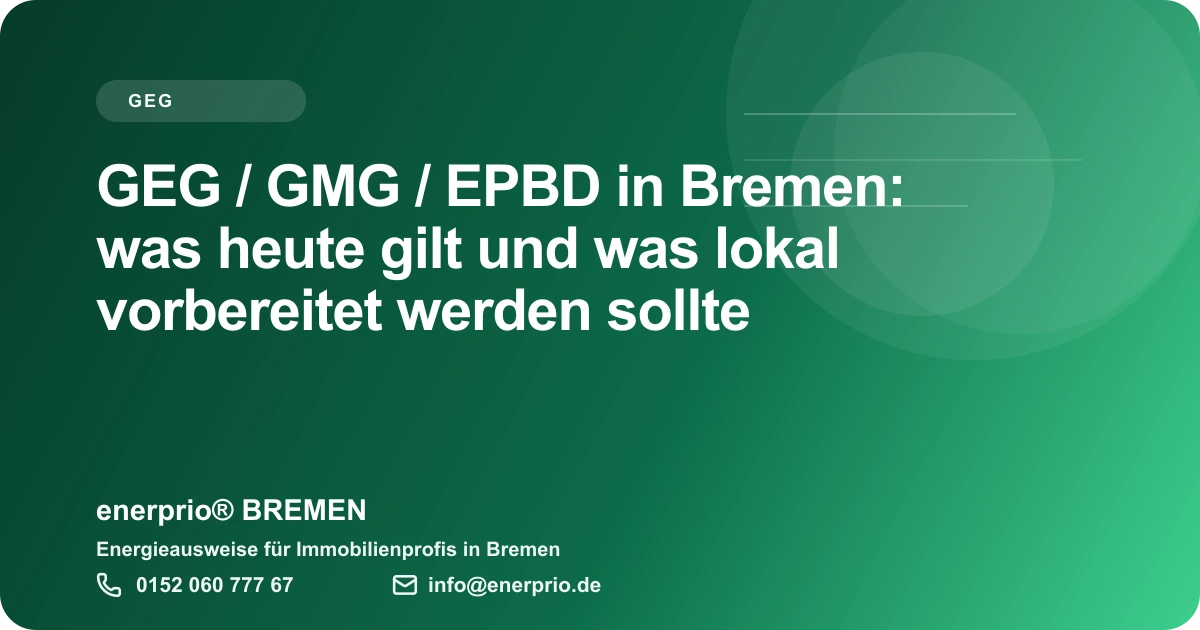 Artikelbild: GEG / GMG / EPBD in Bremen: was heute gilt und was lokal vorbereitet werden sollte – enerprio® BREMEN für Immobilienprofis in Bremen