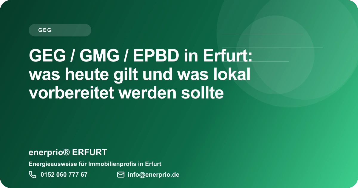 Artikelbild: GEG / GMG / EPBD in Erfurt: was heute gilt und was lokal vorbereitet werden sollte – enerprio® ERFURT für Immobilienprofis in Erfurt