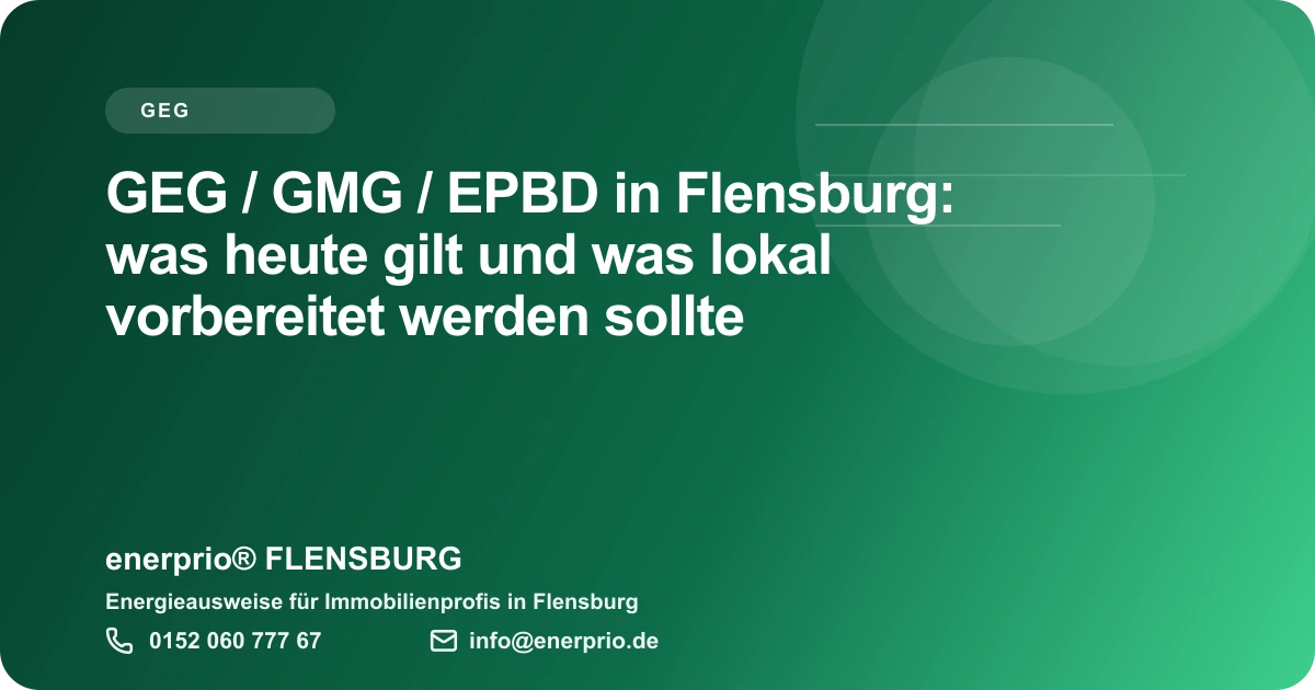 Artikelbild: GEG / GMG / EPBD in Flensburg: was heute gilt und was lokal vorbereitet werden sollte – enerprio® FLENSBURG für Immobilienprofis in Flensburg