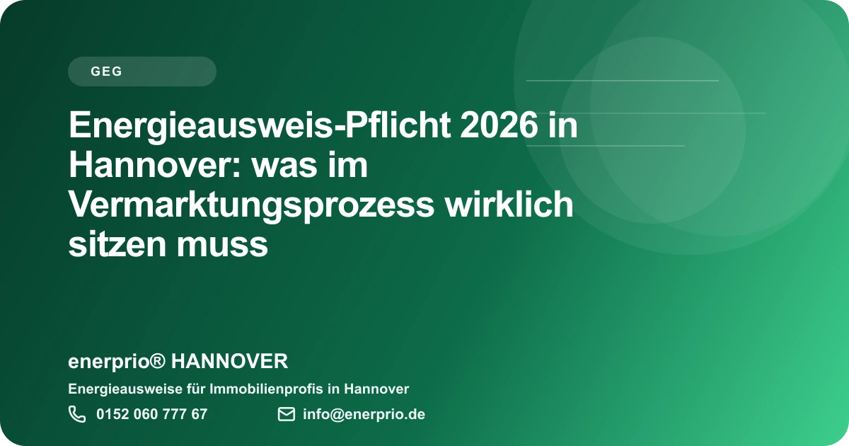 Artikelbild: Energieausweis-Pflicht 2026 in Hannover: was im Vermarktungsprozess wirklich sitzen muss – enerprio® HANNOVER für Immobilienprofis in Hannover
