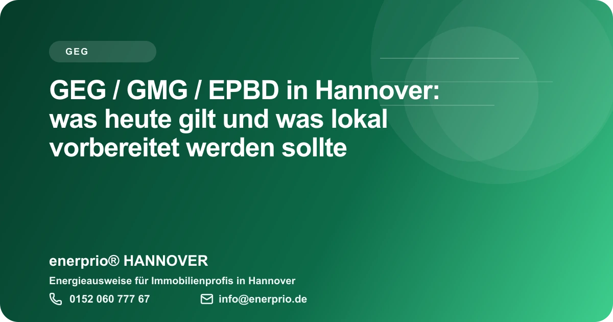 Artikelbild: GEG / GMG / EPBD in Hannover: was heute gilt und was lokal vorbereitet werden sollte – enerprio® HANNOVER für Immobilienprofis in Hannover