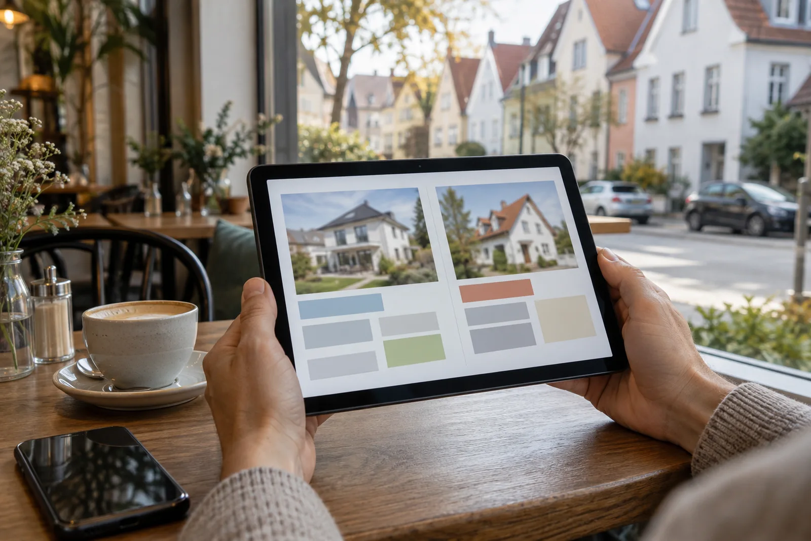 Zwei Immobilienanzeigen auf dem Tablet im Vergleich: alte und neue Energieausweise ab 2027 nicht vergleichbar, enerprio